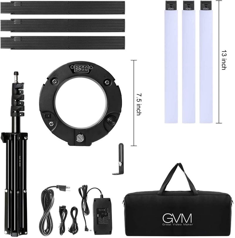 GVM Great Video Maker 600S LED Ring Light, 90W Dimmable Led Video Light Kit with Detachable Light Bars, Photography Lighting Led Video Lighting Kit for Live Broadcast, YouTube, CRI 97+ 3200K-5600K - Image 3